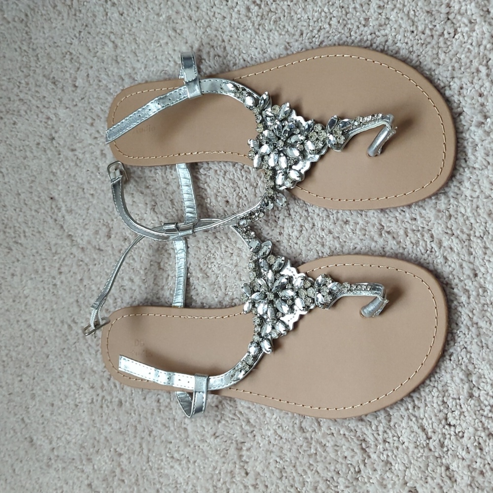 Silver Jeweled Sandals -9W